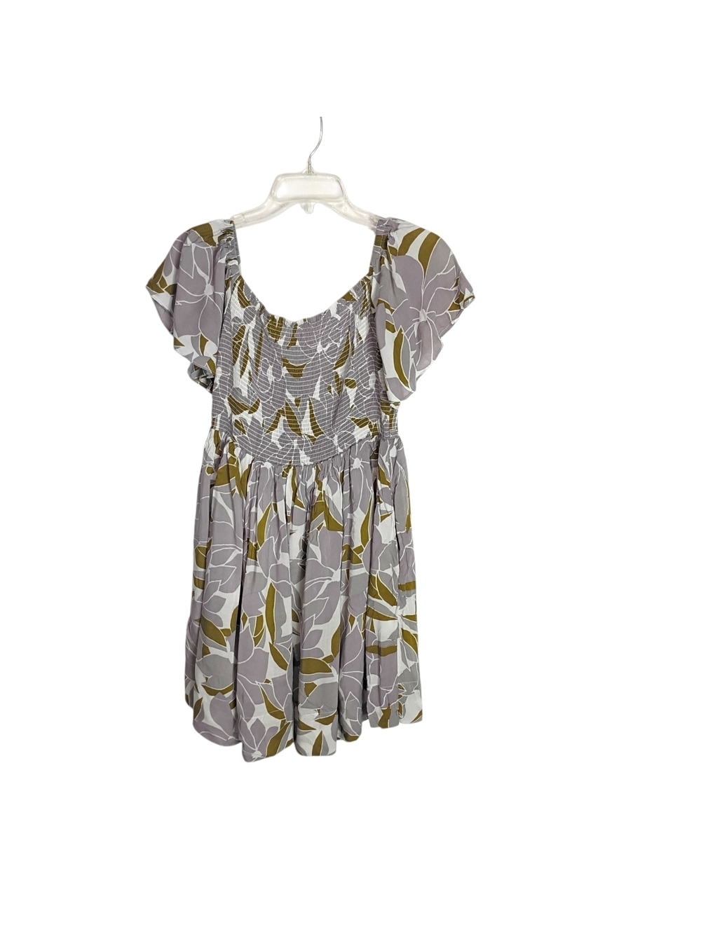Free People -Floral Scoop Neck Flutter Sleeve Dress - Purple & Olive